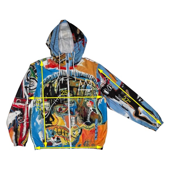 Members Only Jean-Michel Basquiat Windbreaker Jacket Large Multi Color Hooded - Picture 5 of 6